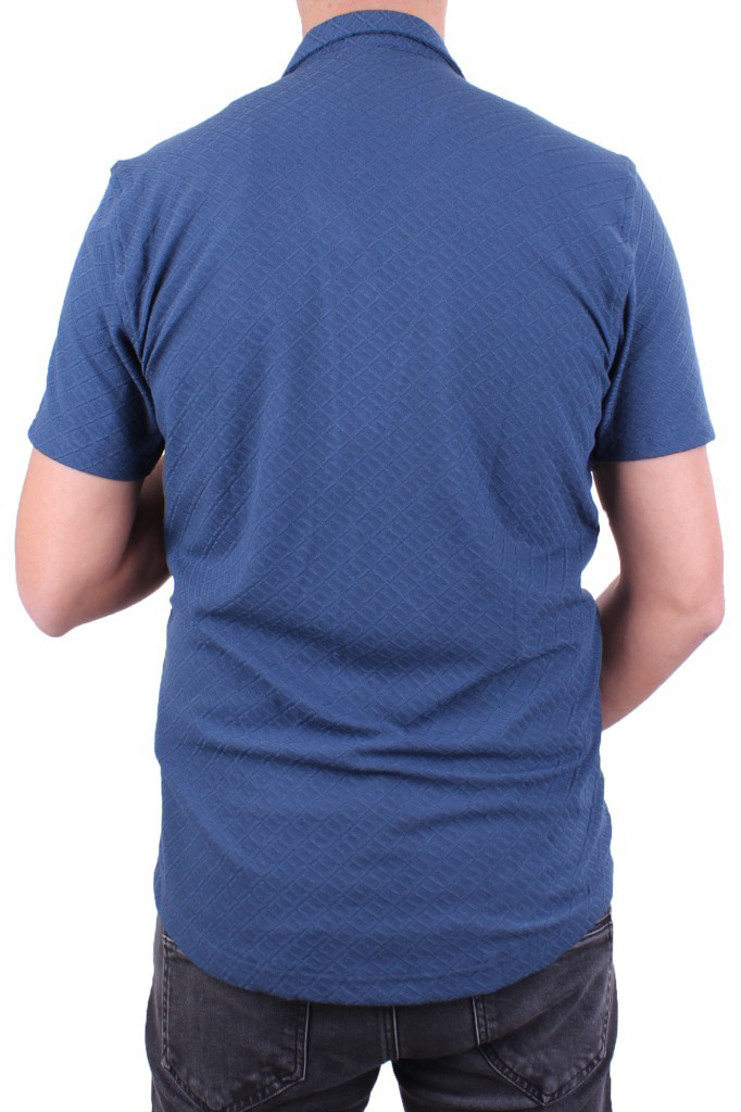 Dagoster  Dmg23-118381 İndigo Örme Apaj Yaka Dar Kalıp Kısa Kol Er