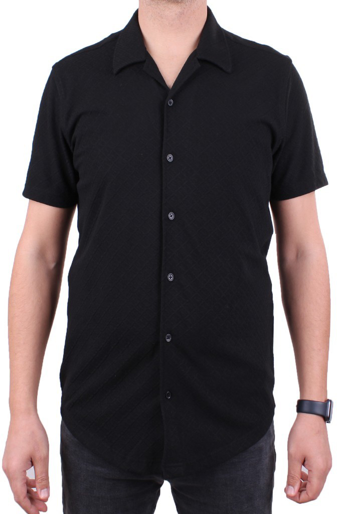 Dagoster  Dmg23-118381 Siyah Örme Apaj Yaka Dar Kalıp Kısa Kol Erk