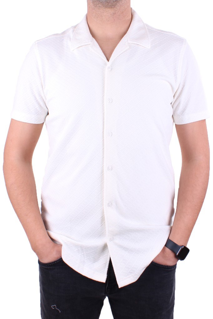 Dagoster  Dmg23-118381 Beyaz Örme Apaj Yaka Dar Kalıp Kısa Kol Erk