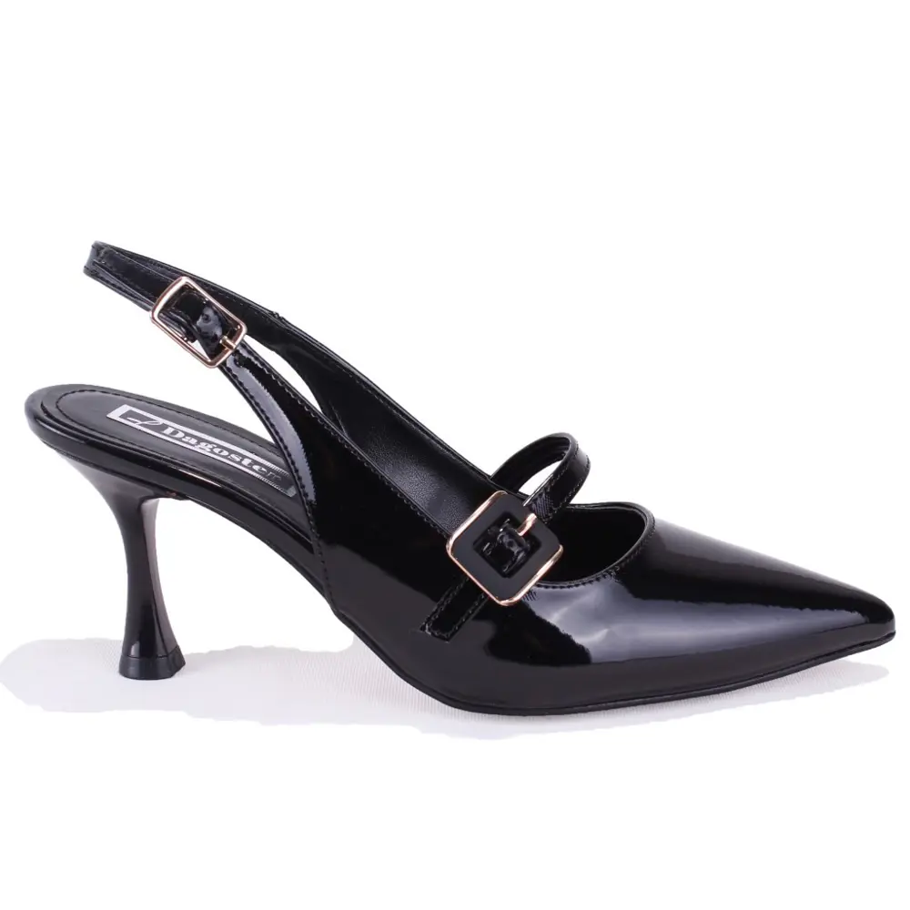 Dagoster DZA07-108525641 Siyah Rugan Klasik Topuklu Kadın Ayakkab