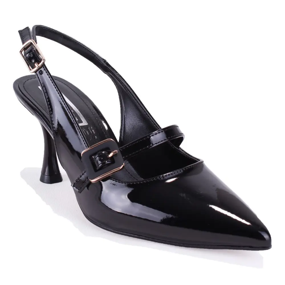 Dagoster DZA07-108525641 Siyah Rugan Klasik Topuklu Kadın Ayakkab