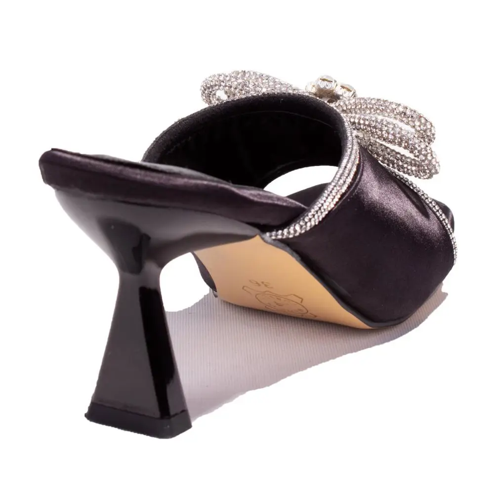 Dagoster DZA07-1125029 Siyah Saten Abiye Topuklu Kadın Terlik