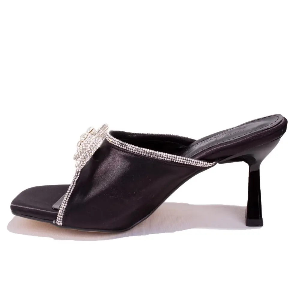 Dagoster DZA07-1125029 Siyah Saten Abiye Topuklu Kadın Terlik