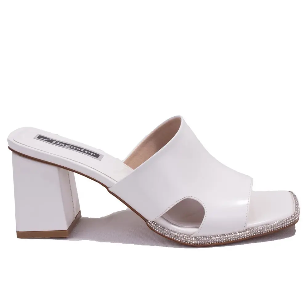 Dagoster DZA07-1136745 Beyaz Rugan Klasik Taşlı Topuklu Kadın Ter