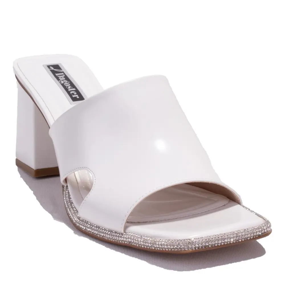 Dagoster DZA07-1136745 Beyaz Rugan Klasik Taşlı Topuklu Kadın Ter