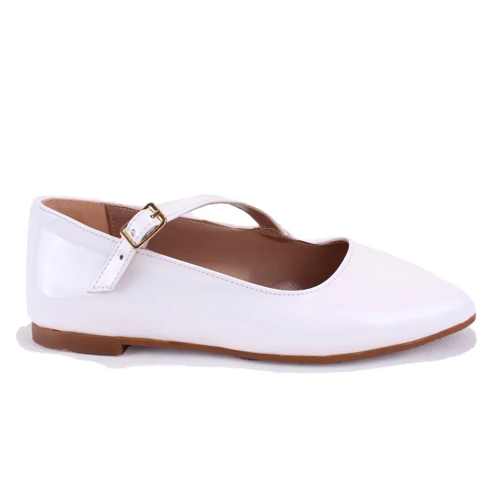 Dagoster DZA07-115055 Beyaz Rugan Günlük Babet Kadın Ayakkabı