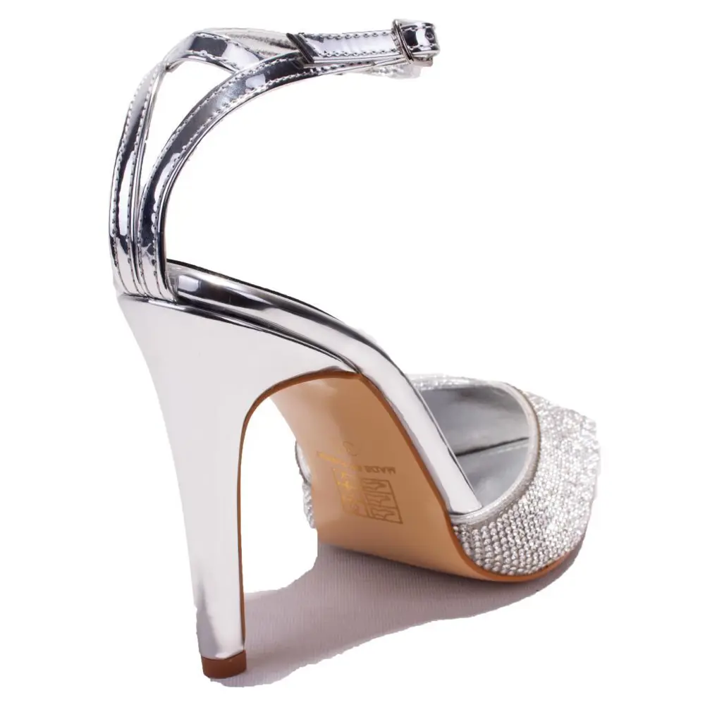 Dagoster DZA07-1240870 Gümüş Ayna Taşlı Abiye Topuklu Kadın Ayakk