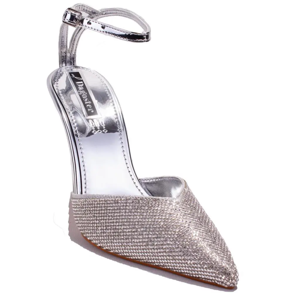 Dagoster DZA07-1240870 Gümüş Ayna Taşlı Abiye Topuklu Kadın Ayakk