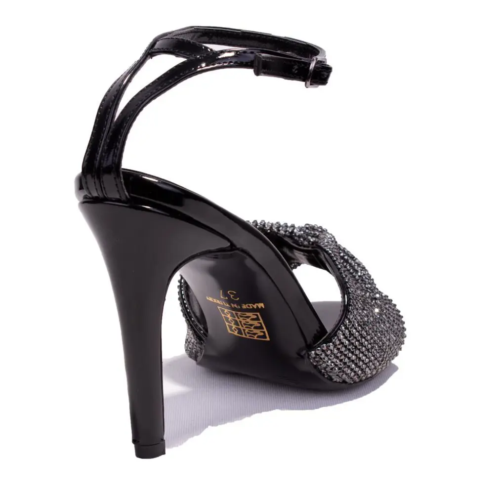 Dagoster DZA07-1240925 Siyah Ayna Taşlı Abiye Topuklu Kadın Ayakk