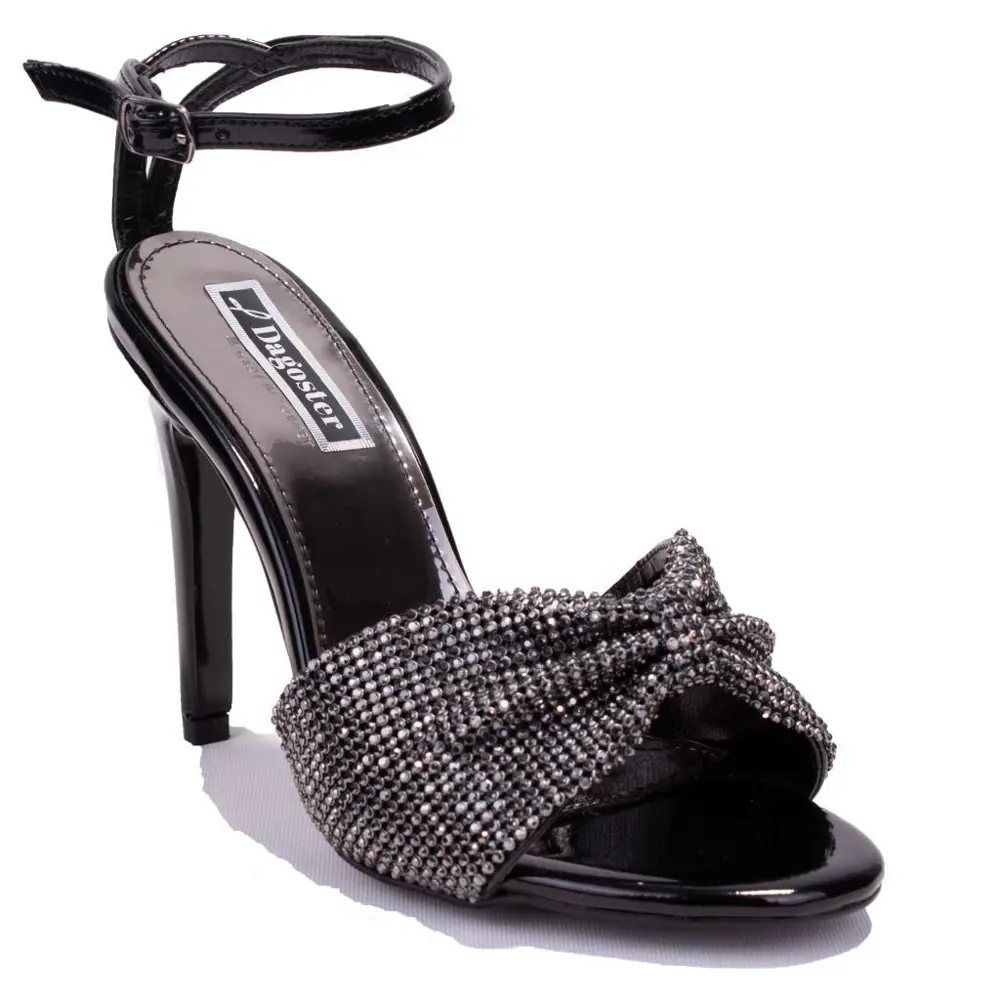 Dagoster DZA07-1240925 Siyah Ayna Taşlı Abiye Topuklu Kadın Ayakk