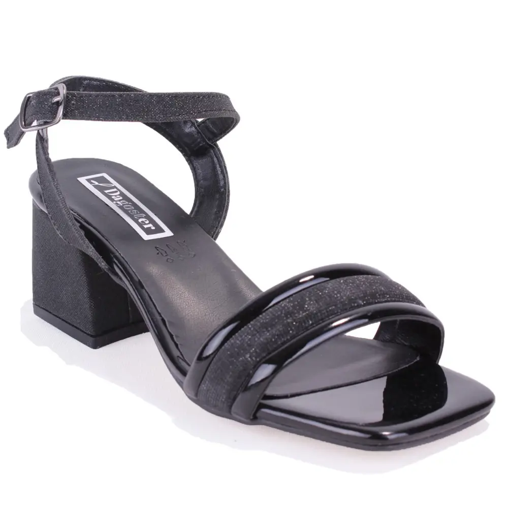 Dagoster DZA07-12531223 Siyah Simli Kalın Topuklu Abiye Kadın Aya