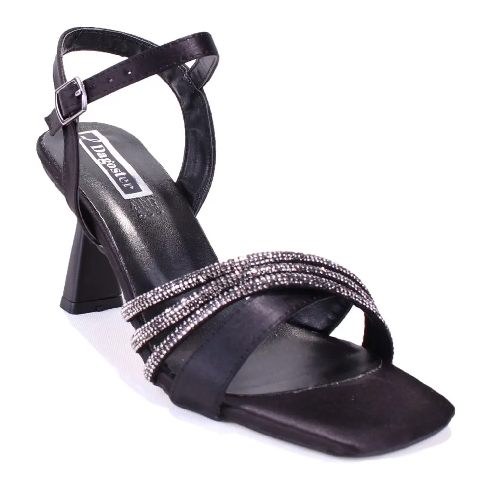 Dagoster DZA07-1284058 Siyah Saten Kısa Topuklu Abiye Kadın Ayakk