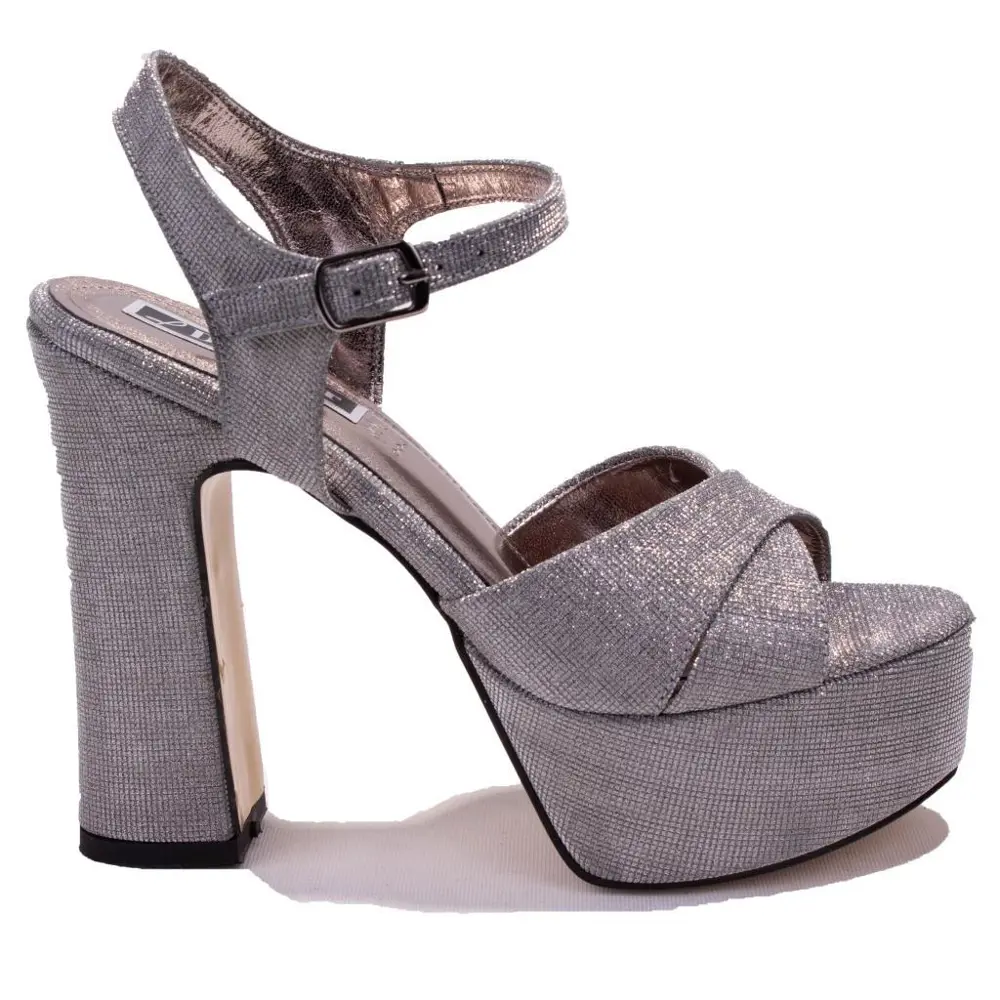 Dagoster DZA07-337350 Platin Simli Tek Bant Platform Topuklu  Kad