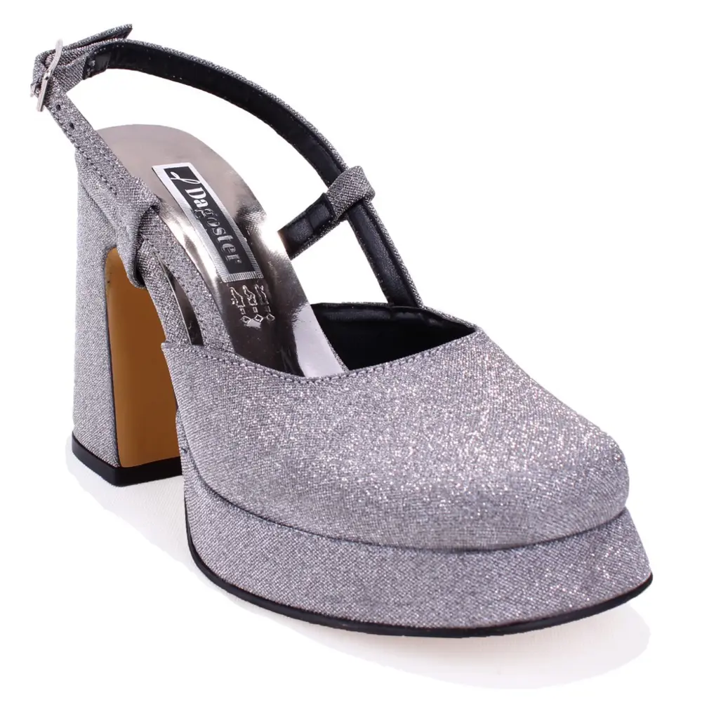 Dagoster DZA07-337560 Platin Simli Platform Topuklu Kadın Ayakka Dagoster DZA07-337560 Platin Simli Platform Topuklu Kadın Ayakka
