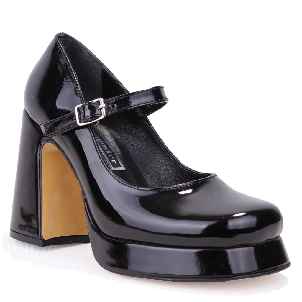Dagoster DZA07-337565 Siyah Rugan 10 cm Kalın Topuklu Platform Ka