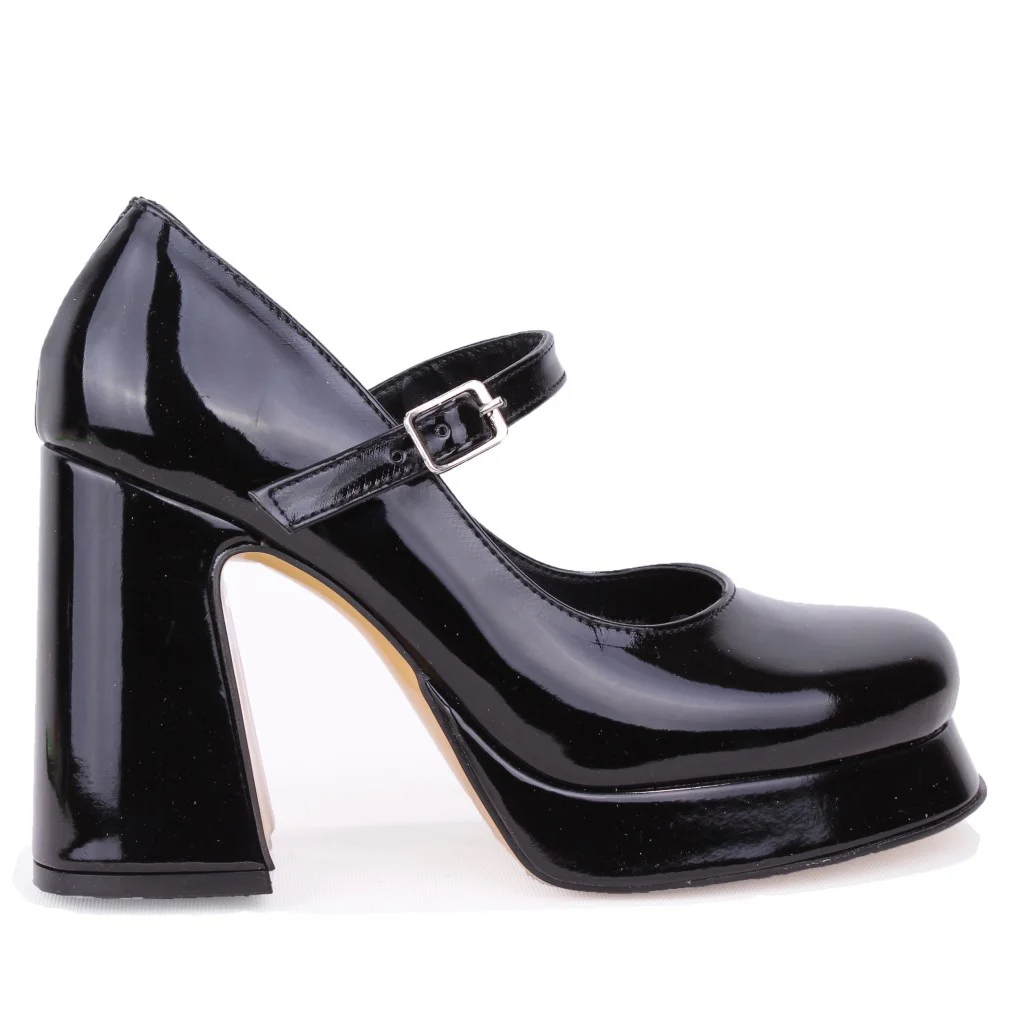 Dagoster DZA07-337565 Siyah Rugan 10 cm Kalın Topuklu Platform Ka