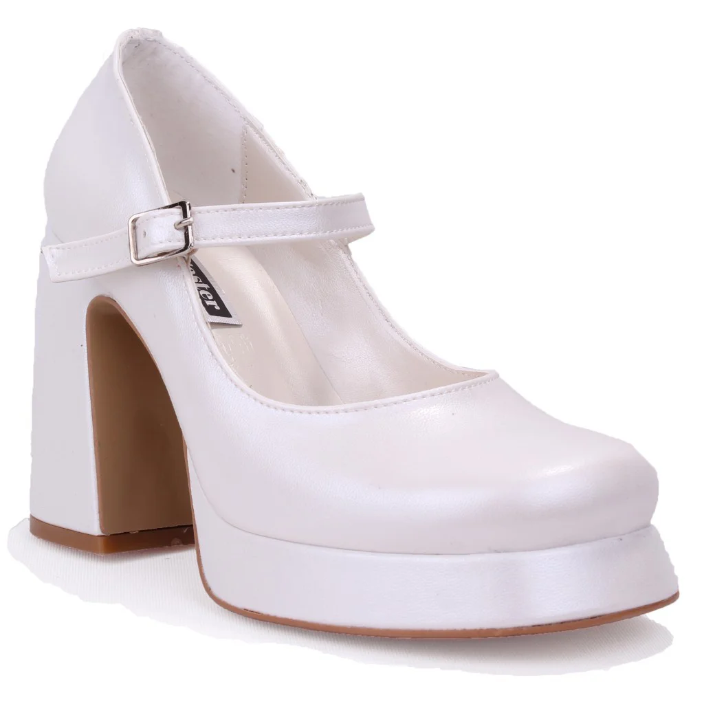 Dagoster DZA07-337565 Sedef 10 cm Kalın Topuklu Platform Kadın Ay