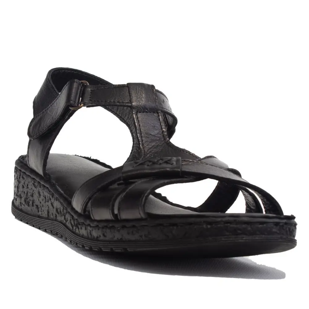 Dagoster DZA07-60021011 Siyah Günlük Ortopedik Deri Kadın sandale