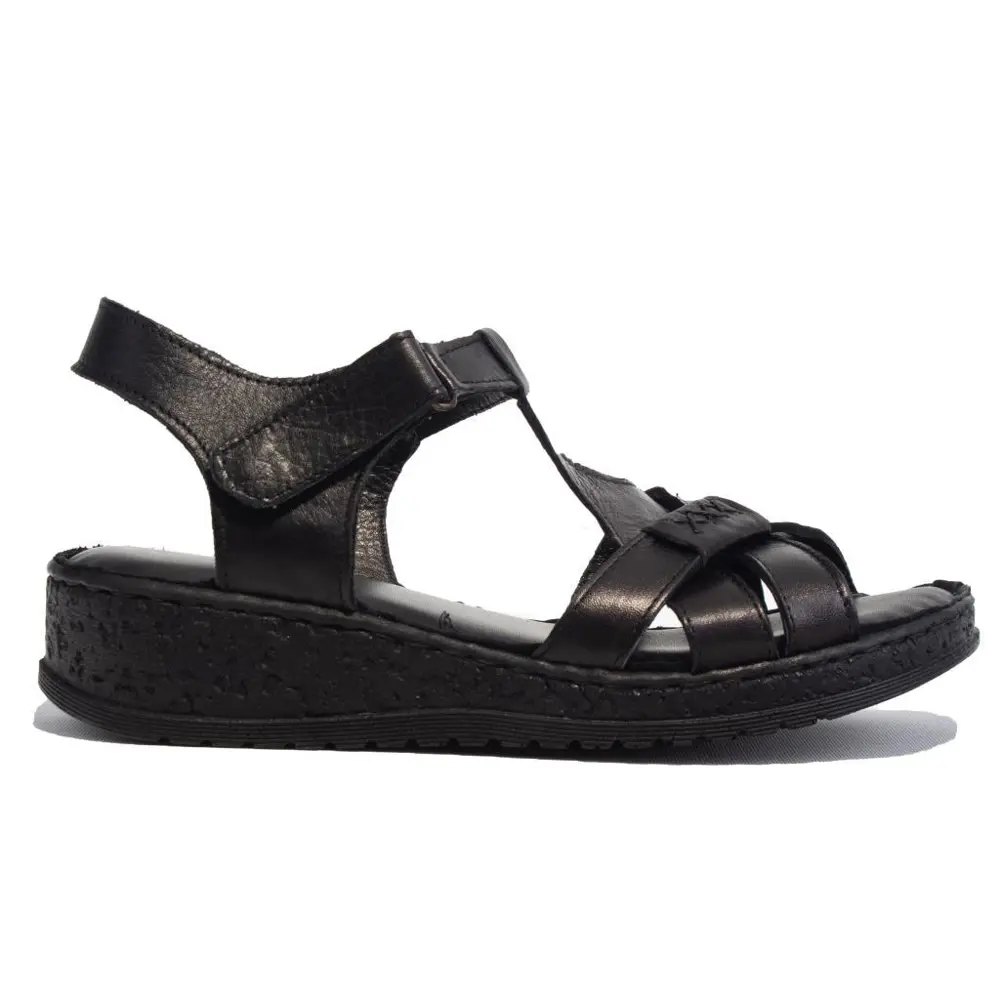 Dagoster DZA07-60021011 Siyah Günlük Ortopedik Deri Kadın sandale