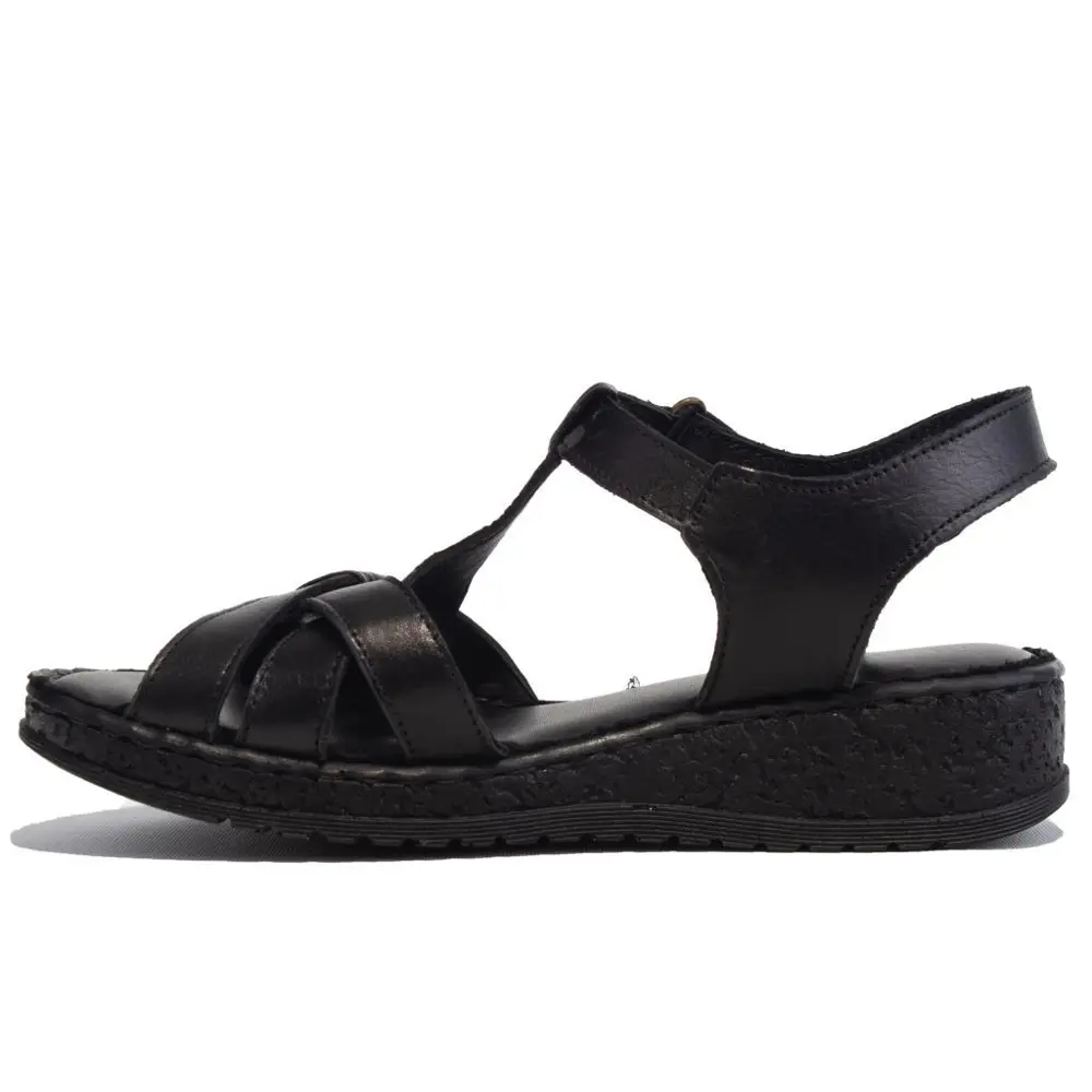 Dagoster DZA07-60021011 Siyah Günlük Ortopedik Deri Kadın sandale