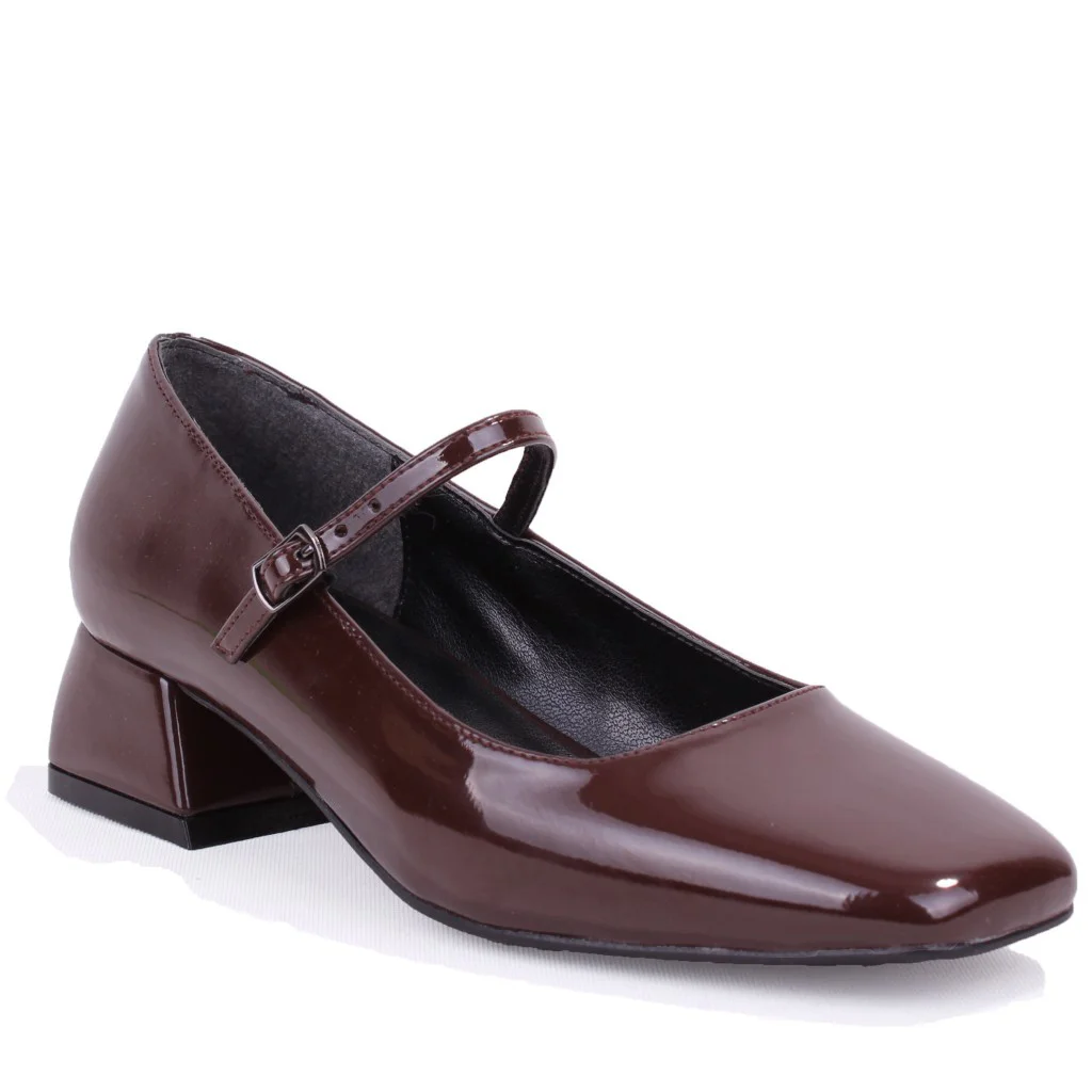 Dagoster DZA07-725101 Kahve Rugan 4 cm Kalın Topuklu Klasik Kadın