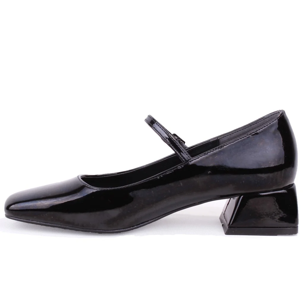 Dagoster DZA07-725101 Siyah Rugan 4 cm Kalın Topuklu Klasik Kadın