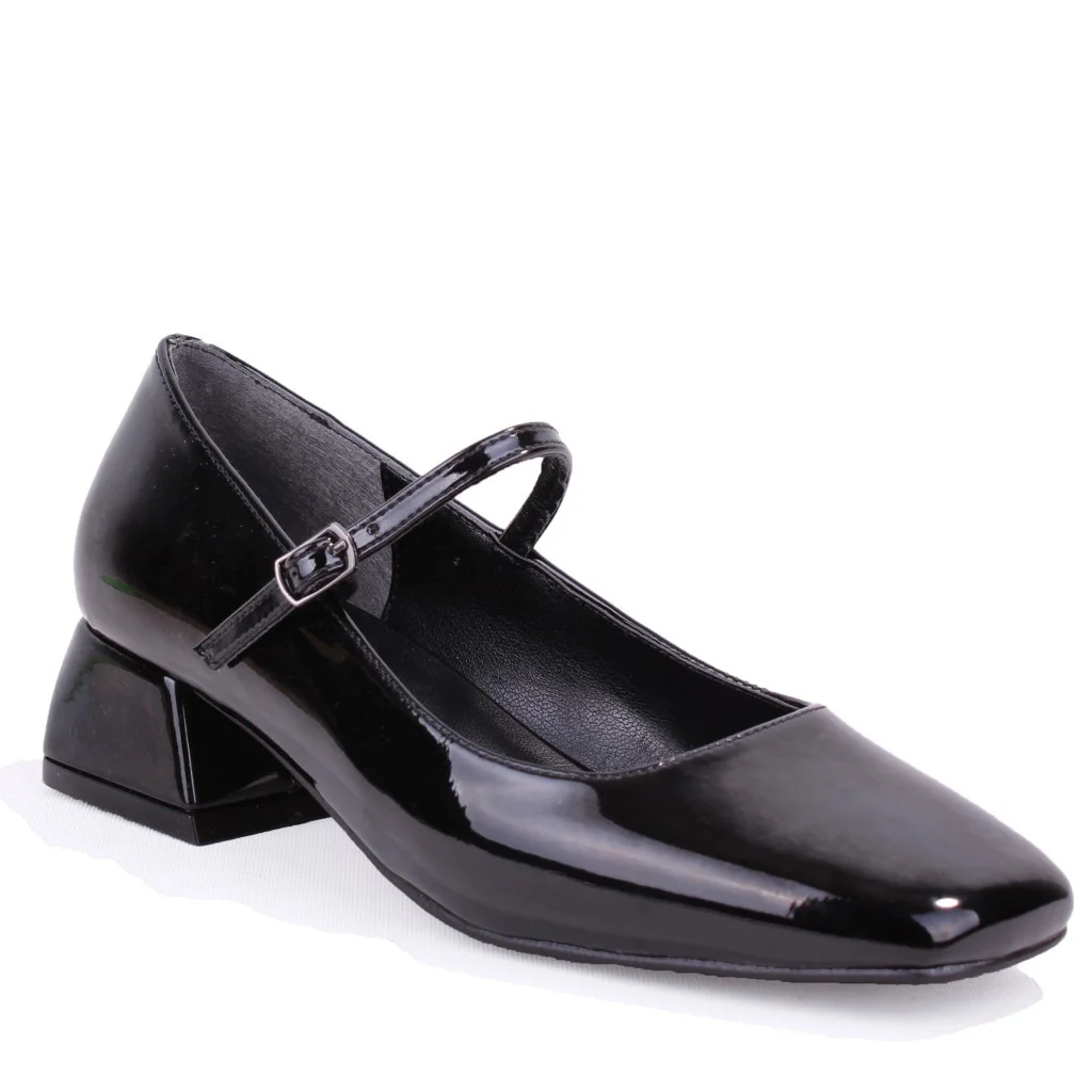 Dagoster DZA07-725101 Siyah Rugan 4 cm Kalın Topuklu Klasik Kadın