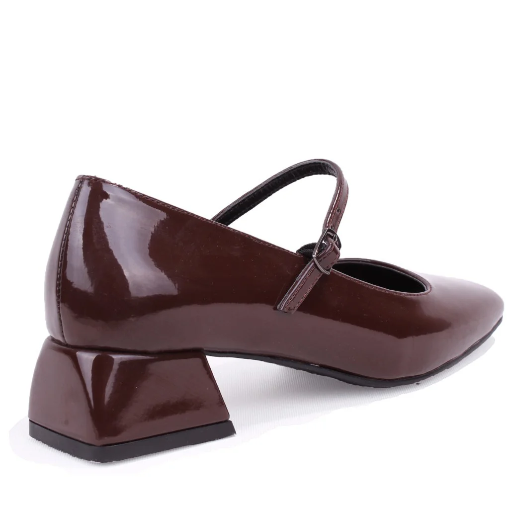 Dagoster DZA07-725101 Kahve Rugan 4 cm Kalın Topuklu Klasik Kadın