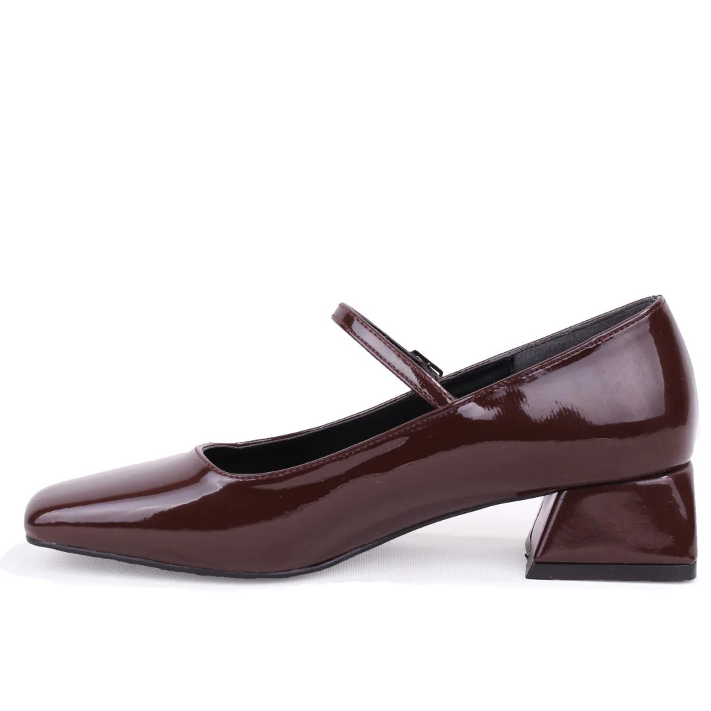 Dagoster DZA07-725101 Kahve Rugan 4 cm Kalın Topuklu Klasik Kadın