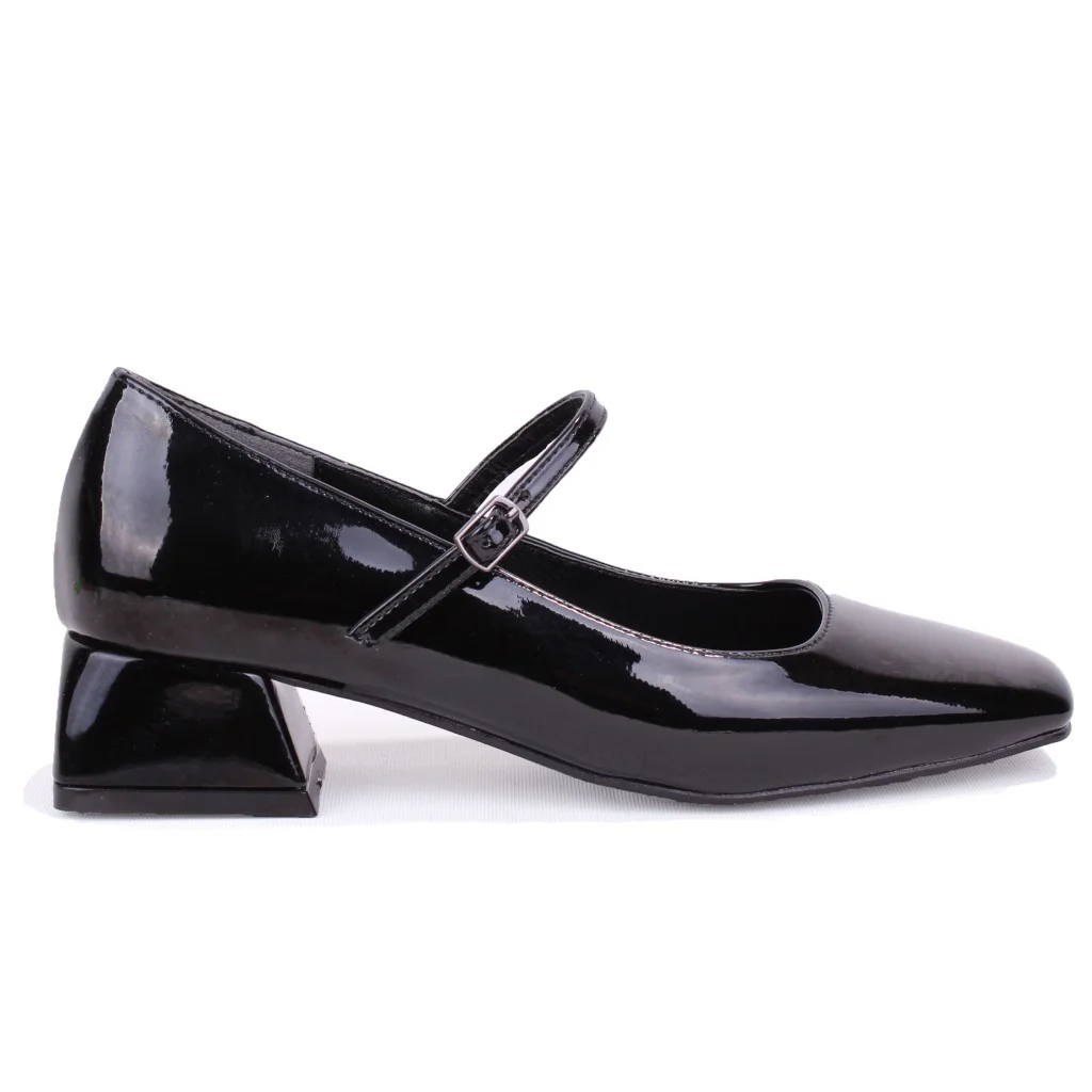 Dagoster DZA07-725101 Siyah Rugan 4 cm Kalın Topuklu Klasik Kadın