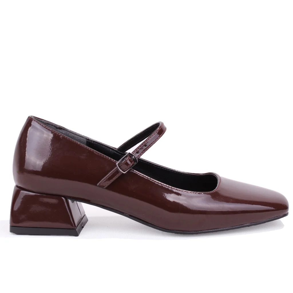 Dagoster DZA07-725101 Kahve Rugan 4 cm Kalın Topuklu Klasik Kadın