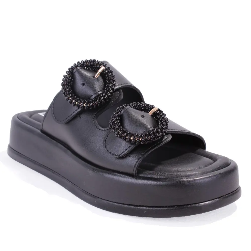 Dagoster DZA07-890784 Siyah Ortopedik Günlük Taşlı  Kadın Terlik