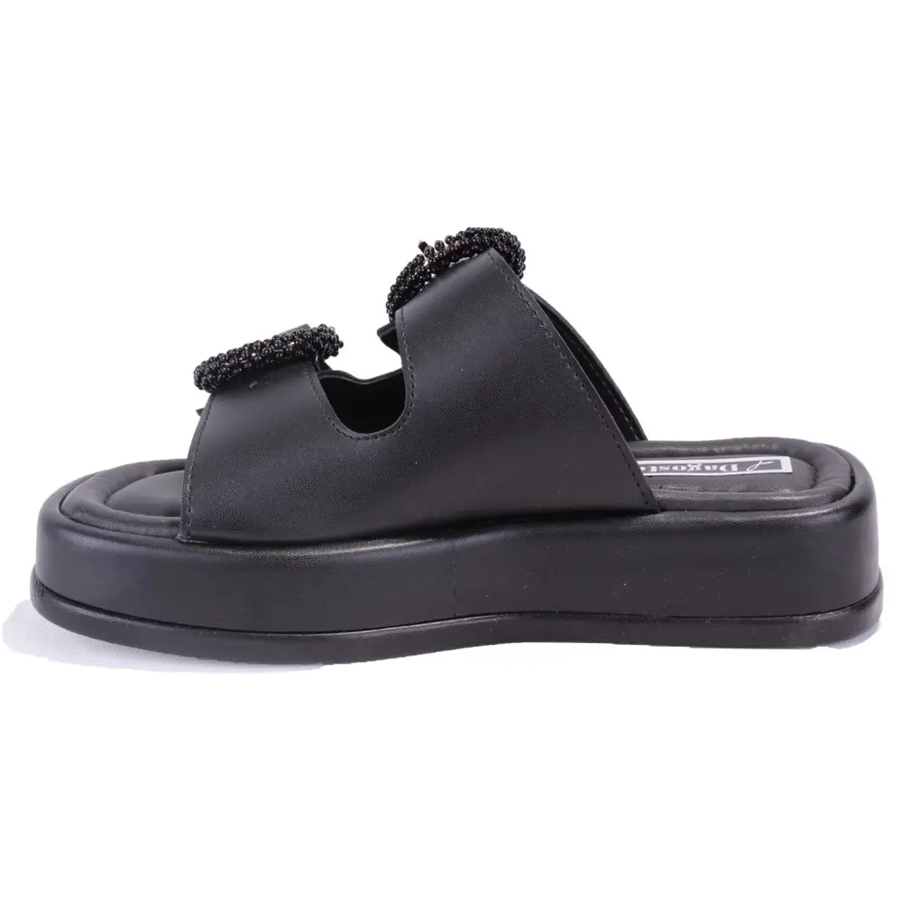 Dagoster DZA07-890784 Siyah Ortopedik Günlük Taşlı  Kadın Terlik