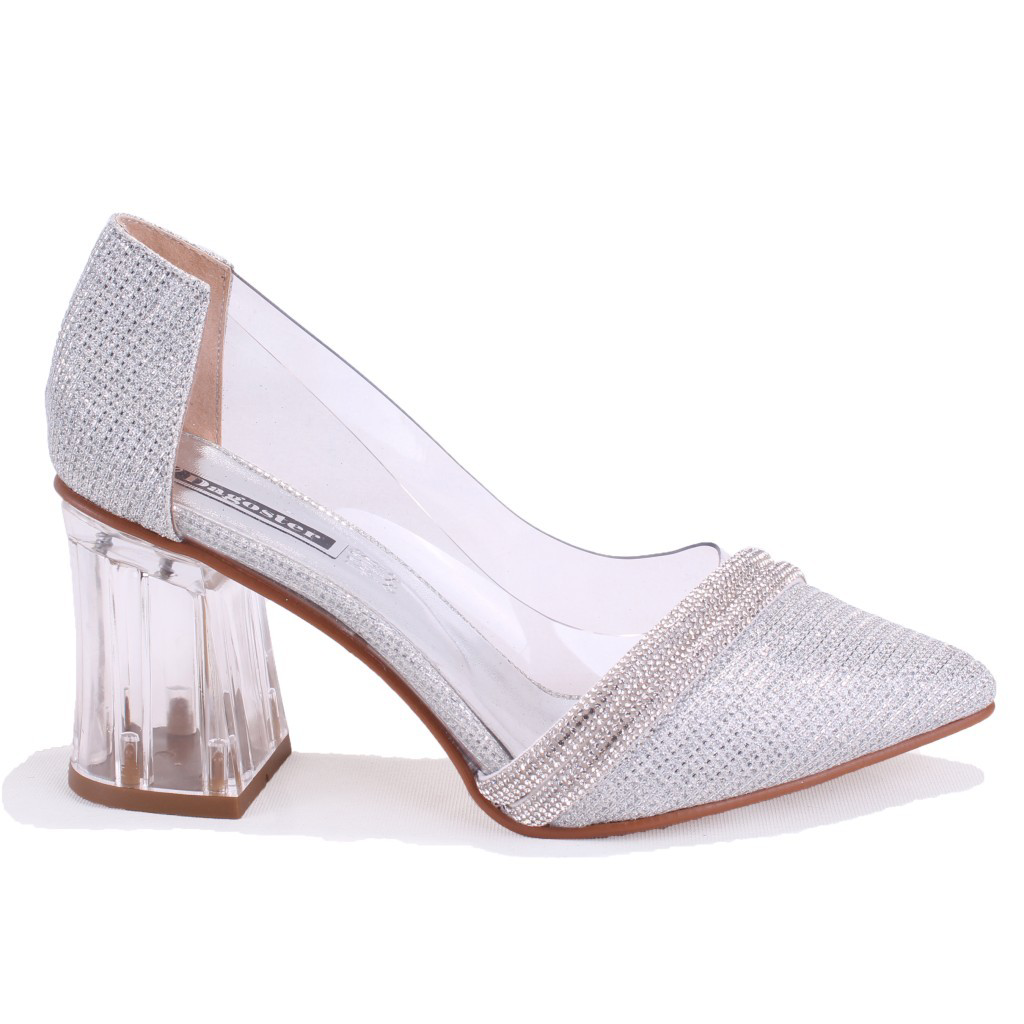 Dagoster  Dza07-11153806 Gümüş Şeffaf Topuklu Abiye Kadın Ayakkabı