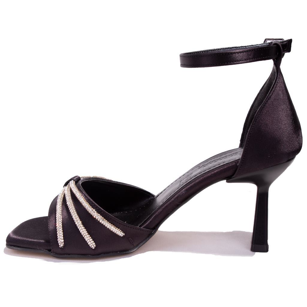 Dagoster  Dza07-1125050 Siyah Saten Taşlı Abiye Topuklu Kadın Ayak