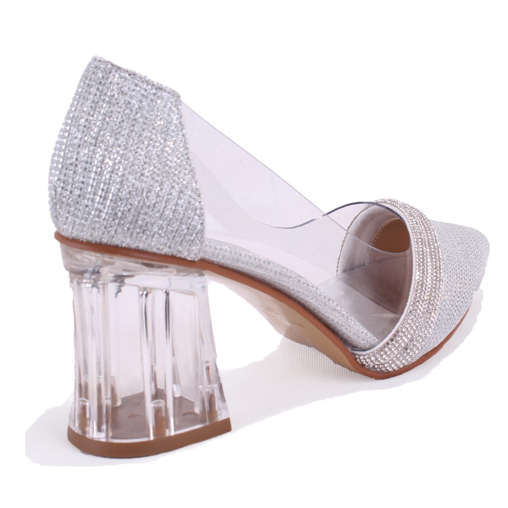 Dagoster  Dza07-11153806 Gümüş Şeffaf Topuklu Abiye Kadın Ayakkabı