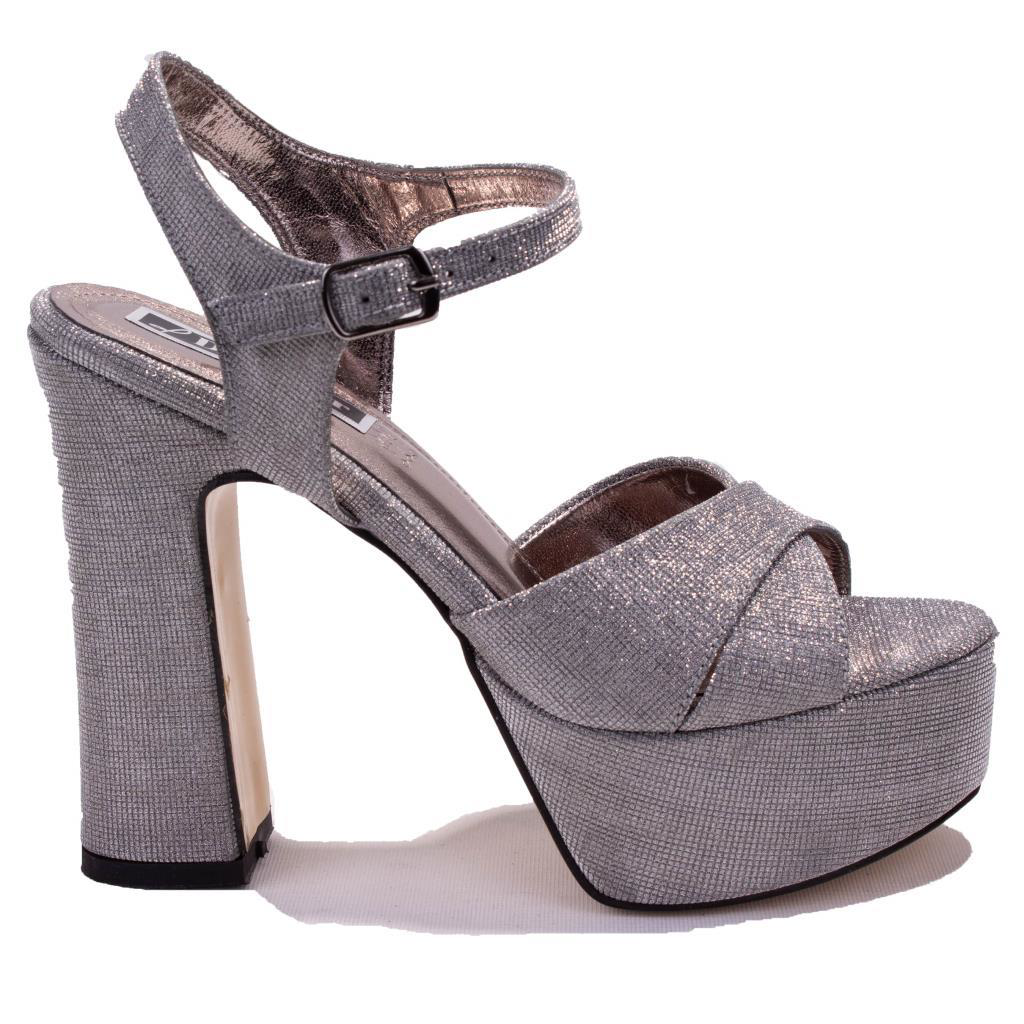 Dagoster  Dza07-337350 Platin Simli Tek Bant Platform Topuklu  Kad