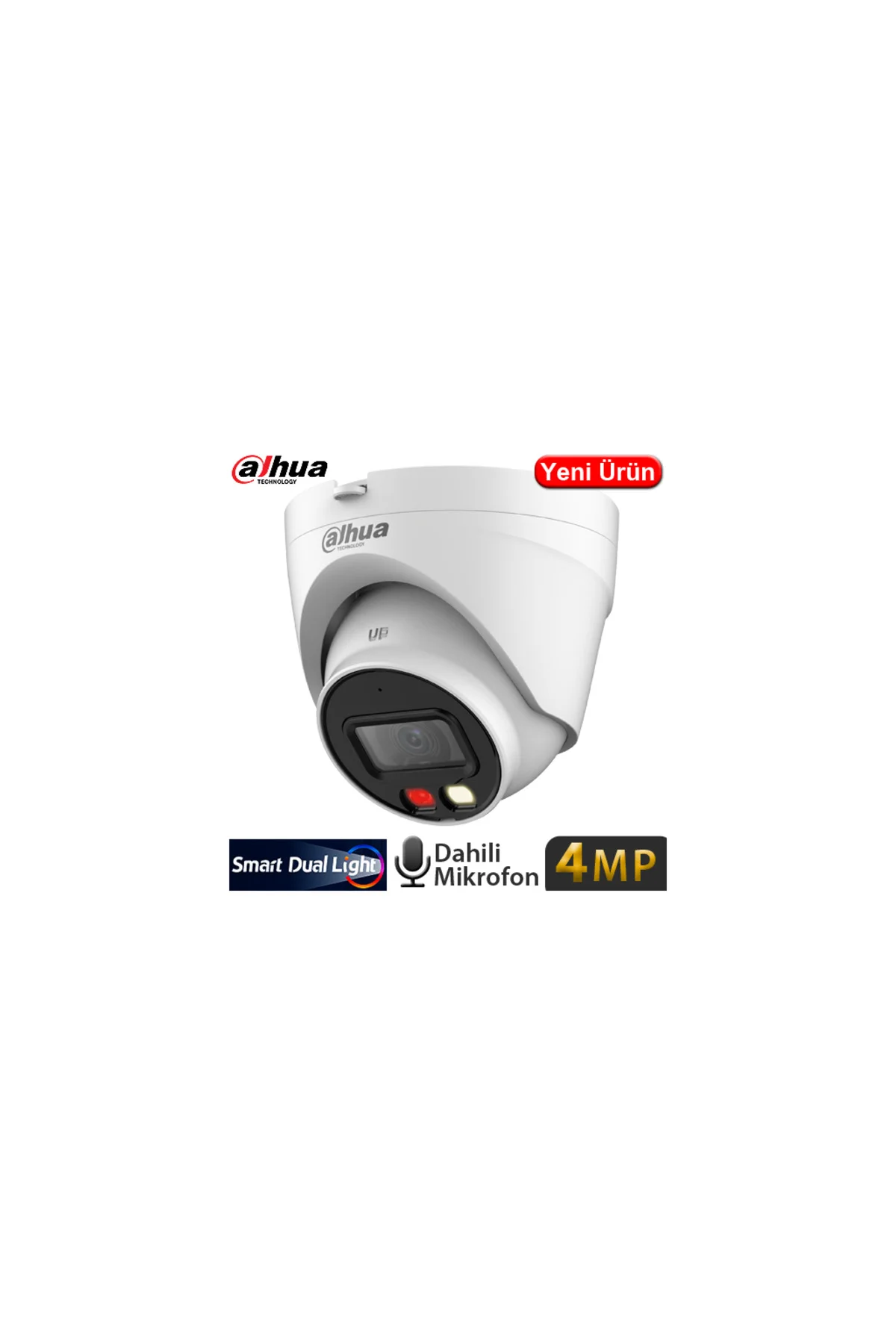 DAHUA IPC-HDW1431V-SA, 4Mpix, 2,8mm Lens, H265+, 30Mt Gece Görüşü, Dual Light, Mikrofonlu, PoE Dome