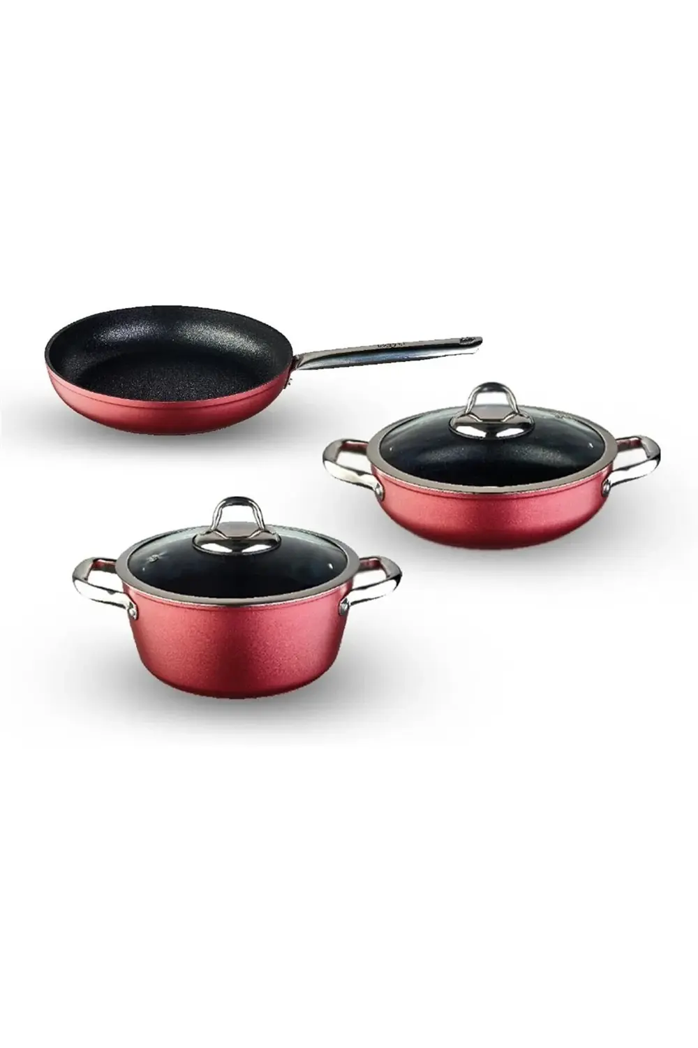 Daily Titanium 5 Parça Set Çelik Sap Metalik Kırmızı (22Cm Derin