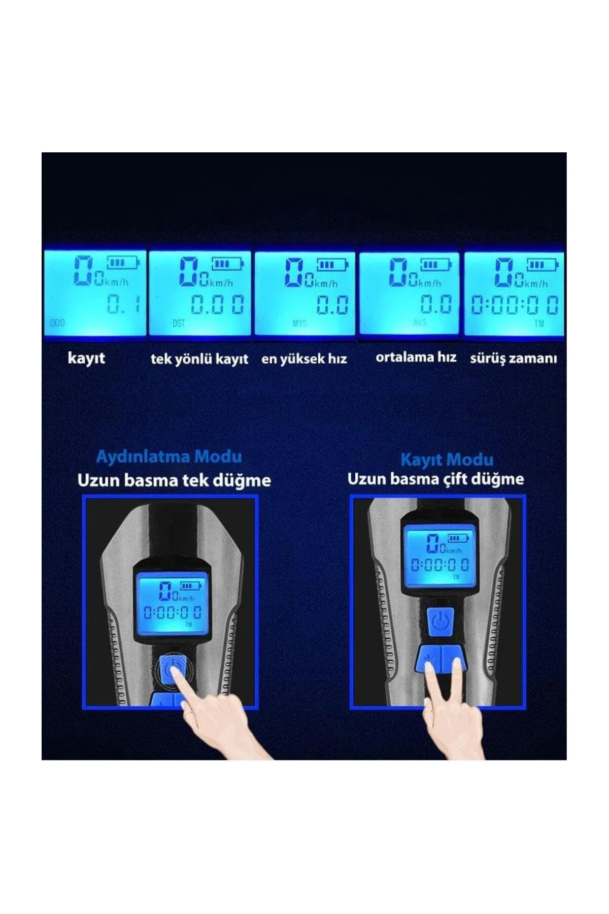 DailyTech Bisiklet Işık Korna LCD Hız Göstergesi Su Geçirmez Fene