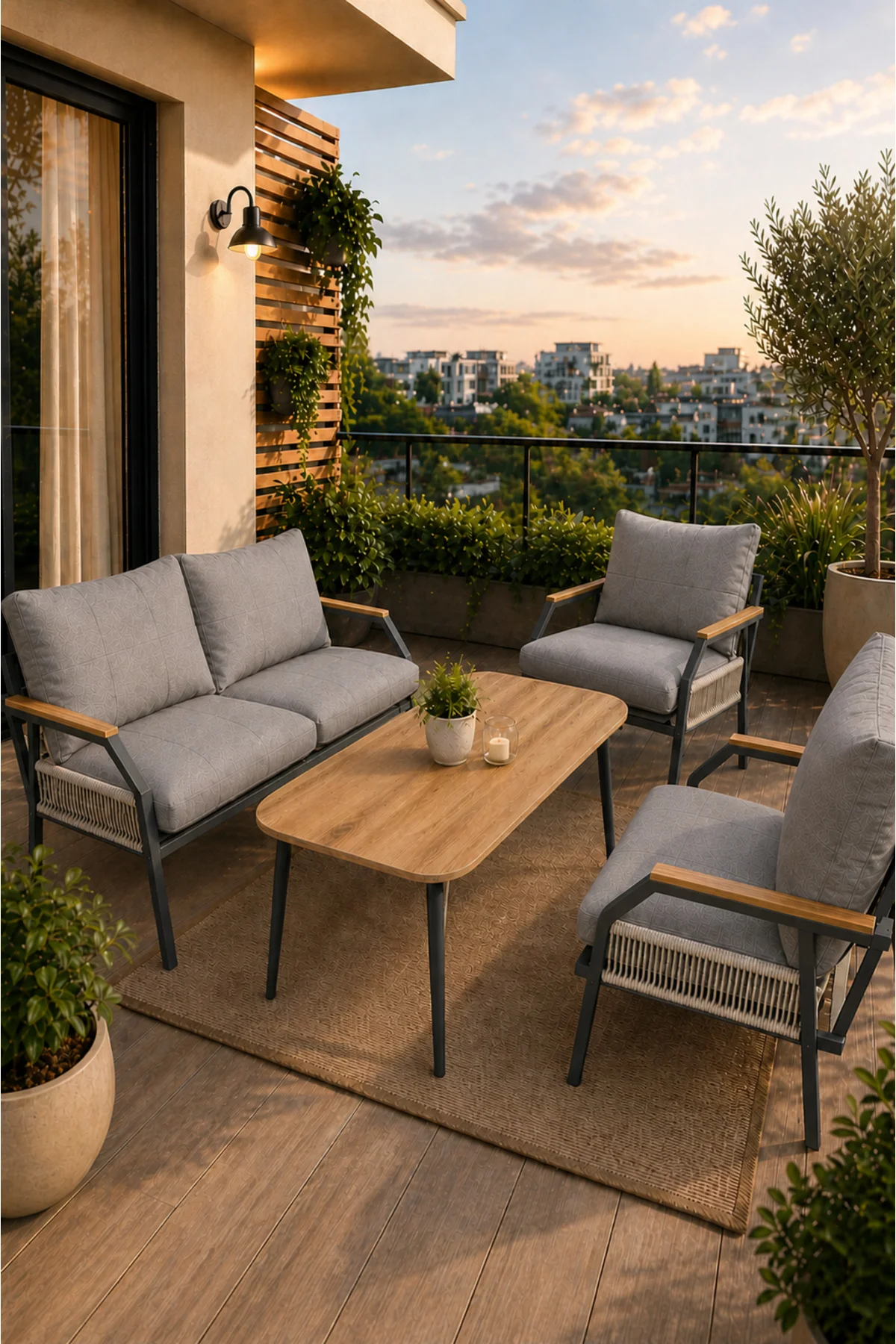 Daisy Antrasit 211 Masalı Örgülü Açık Gri Fermuarlı BahçeBalkon T