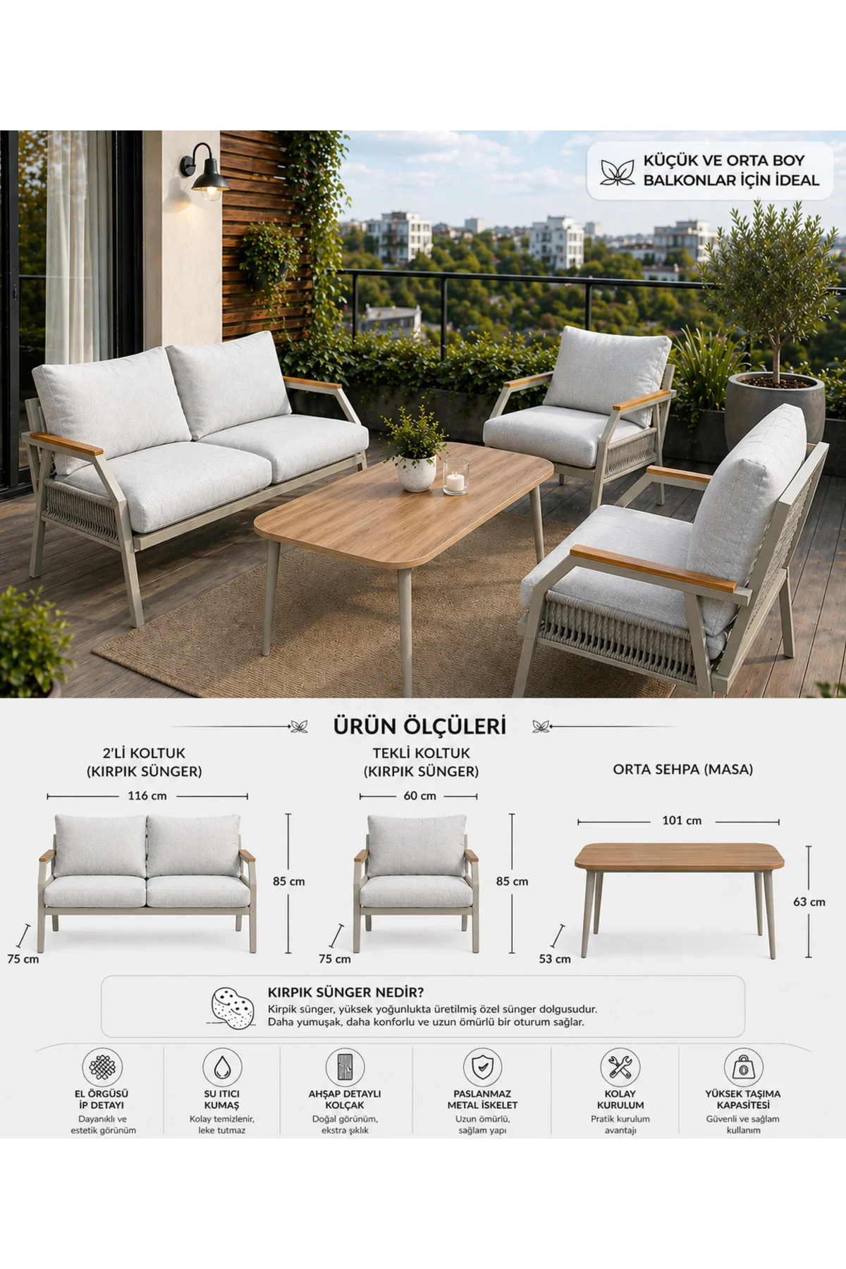 Daisy Kırpık 211 Masalı Siyah Metal Bahçe Oturma Grubu Balkon Ter