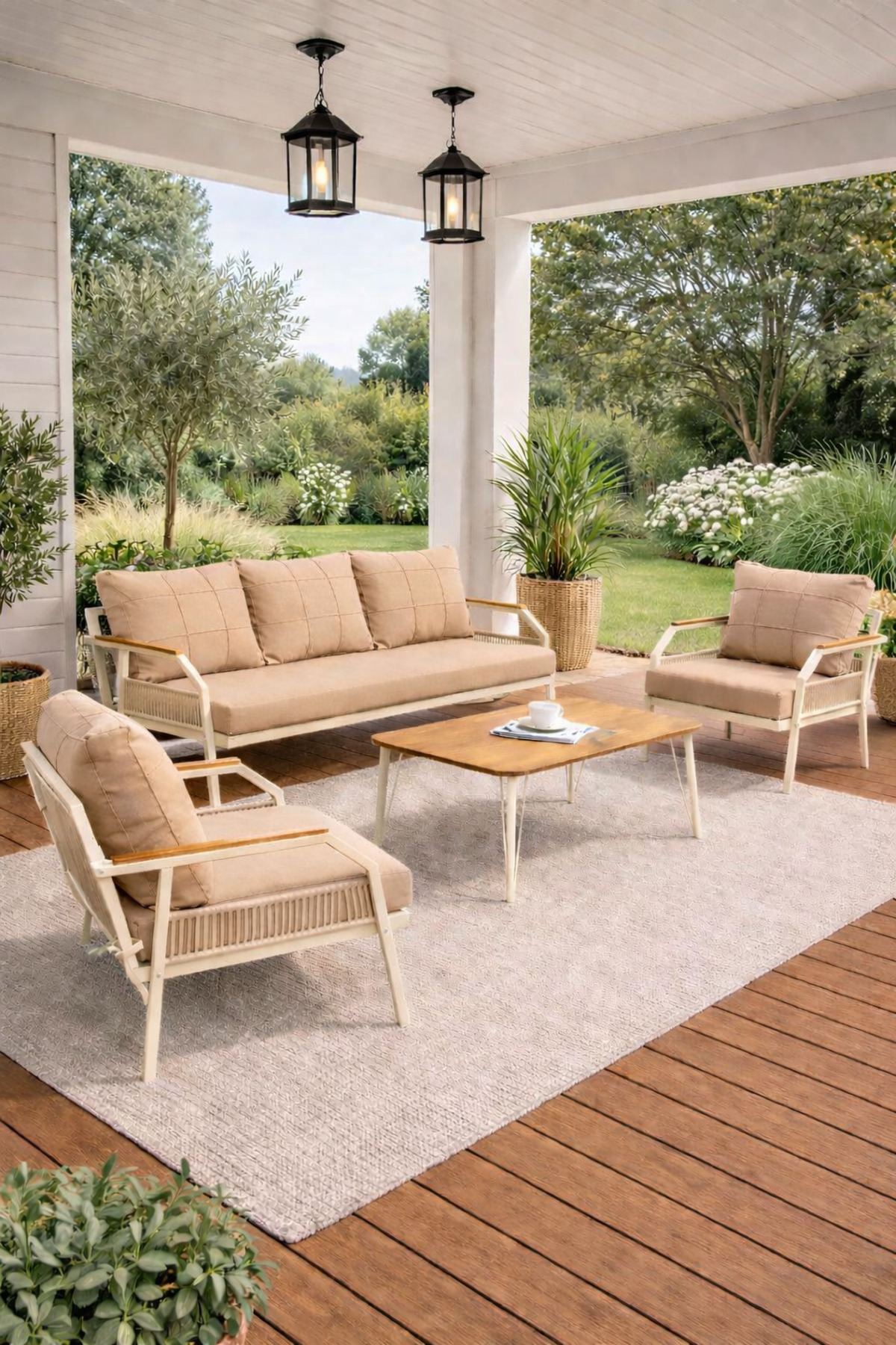 Daisy Krem 3+1+1 Masalı Bahçe Oturma Grubu Balkon Teras Takımı