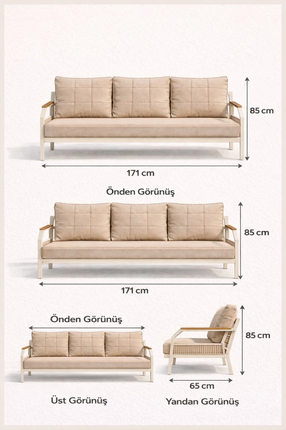 Daisy Krem 3+1+1 Masalı Bahçe Oturma Grubu Balkon Teras Takımı