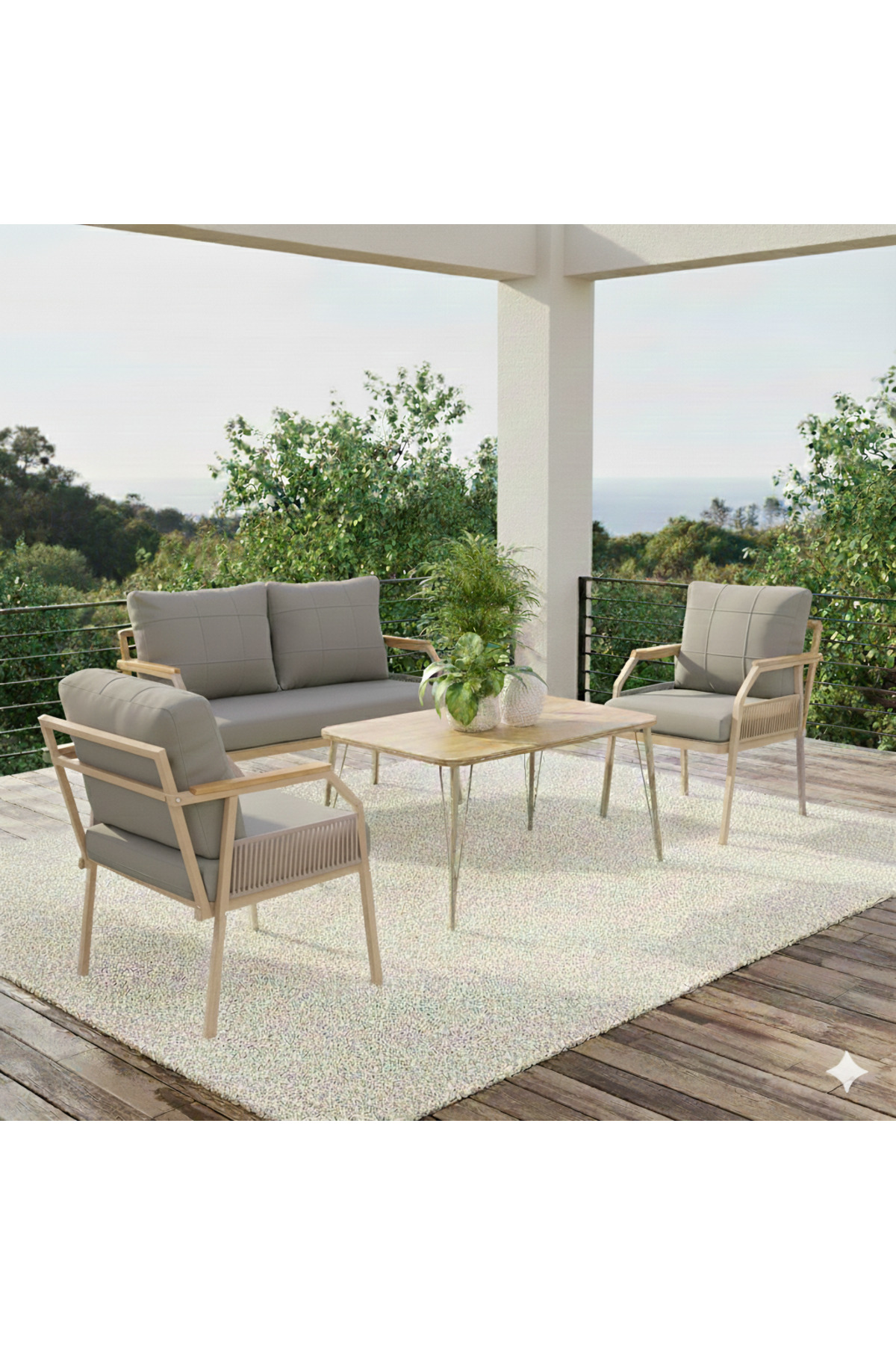 Daisy Makrome Örgülü 211 Masalı Gri Balkon & Bahçe Mobilyası Seti