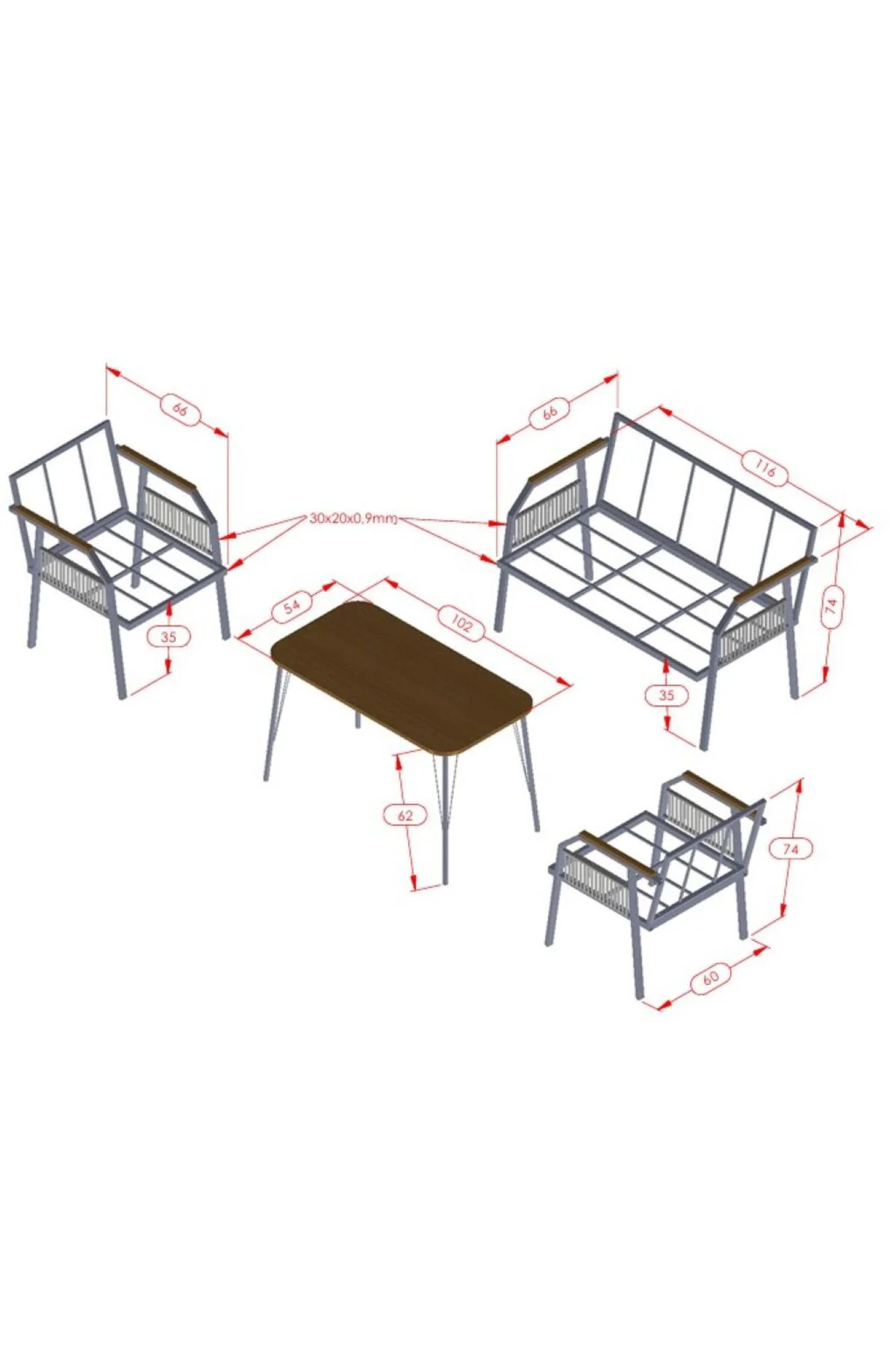 Daisy Makrome Örgülü 211 Masalı Gri Balkon & Bahçe Mobilyası Seti