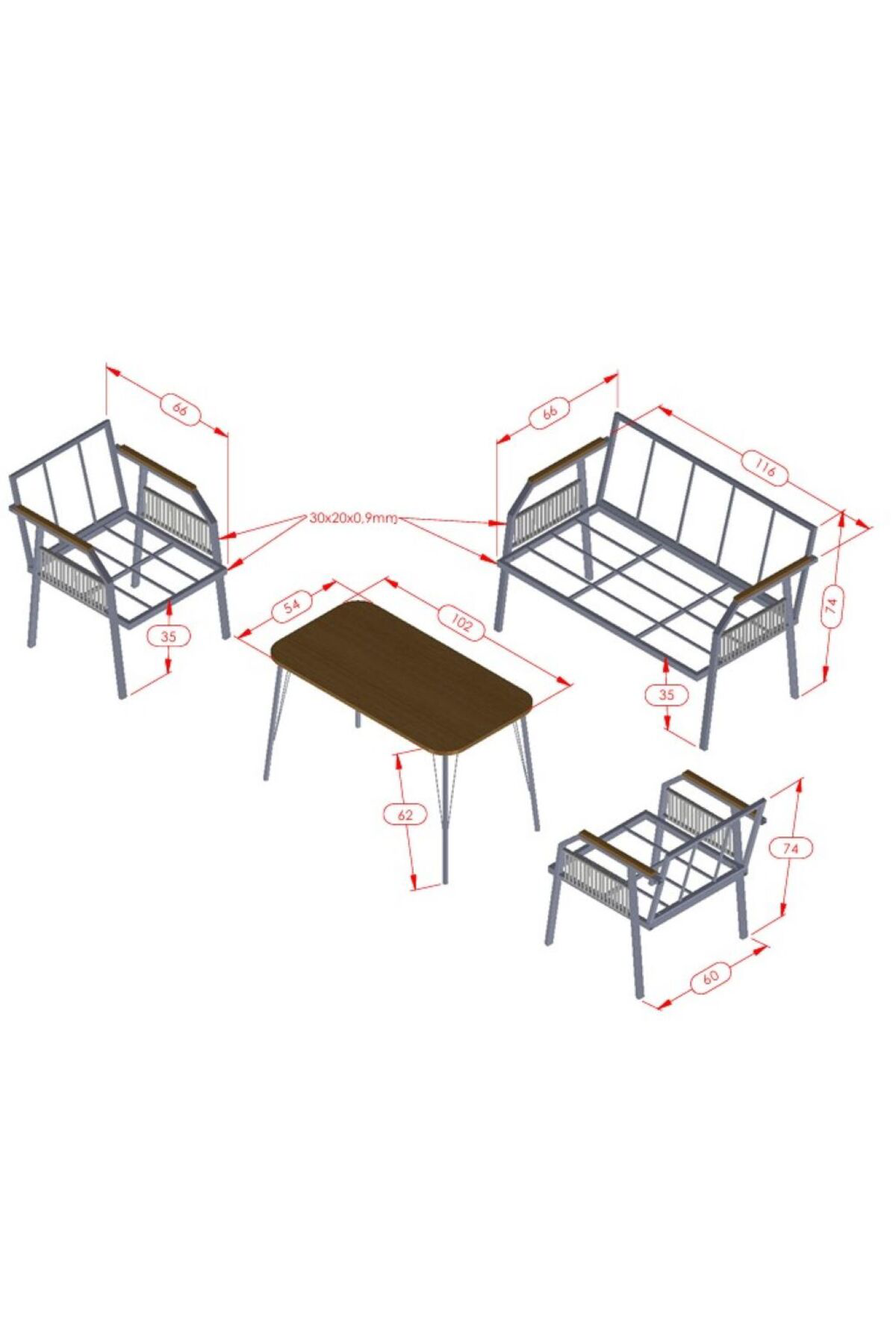 Daisy Makrome Örgülü 211 Masalı Gri Balkon & Bahçe Mobilyası Seti