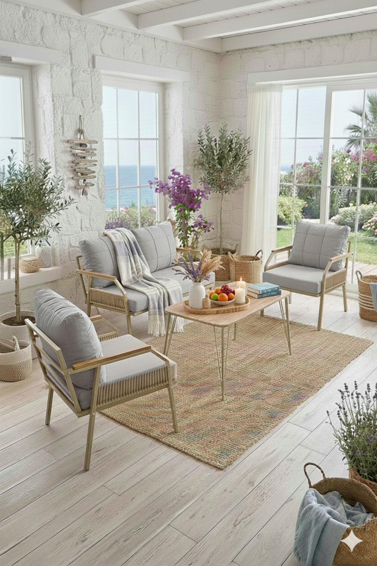 Daisy Makrome Örgülü 211 Masalı Gri Balkon & Bahçe Mobilyası Seti