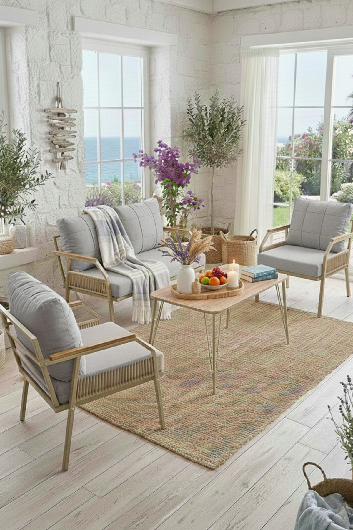 Daisy Makrome Örgülü 211 Masalı Gri Balkon & Bahçe Mobilyası Seti