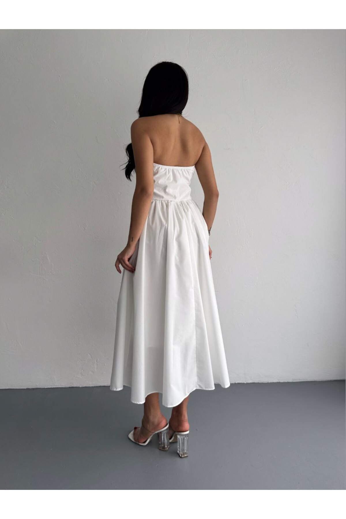 Fiolin Dakron Ekru Straplez Elbise